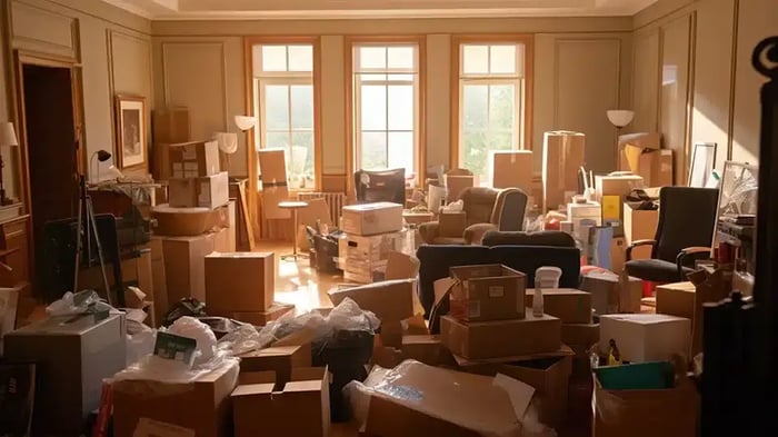 House getting packed up are ready to move to a storage unit