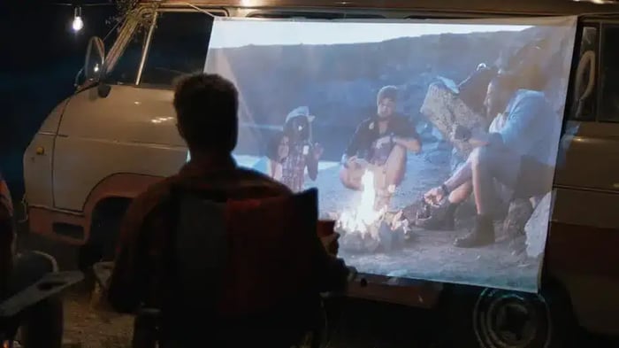 camper van with movie screen