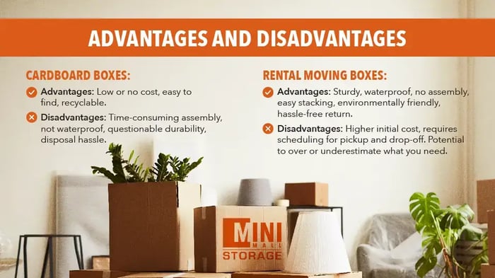 chart detailing pros and cons of cardboard vs moving boxes