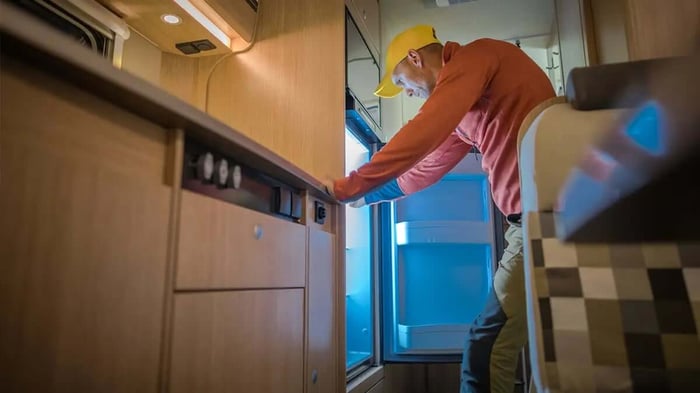 an RV interior being inspected before storage