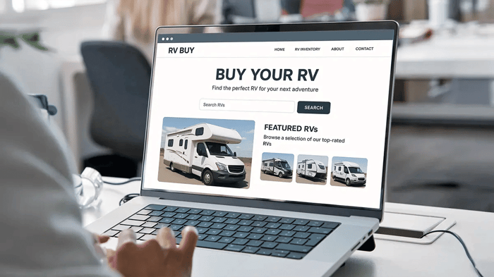 a person looking at RVs on their laptop