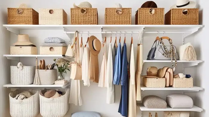 a neatly organized closet after decluttering