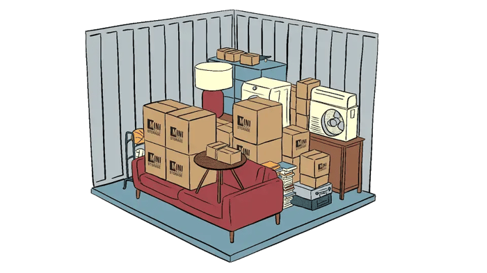 An image that shows what you can fit in a 10x10 storage unit with Mini Mall Storage