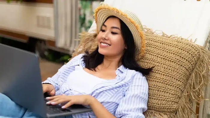 woman enjoying newly renovated RV